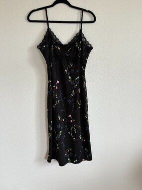 Vintage BCBG Slip Dress Floral Midi Babydoll Lace Trim Y2K USA